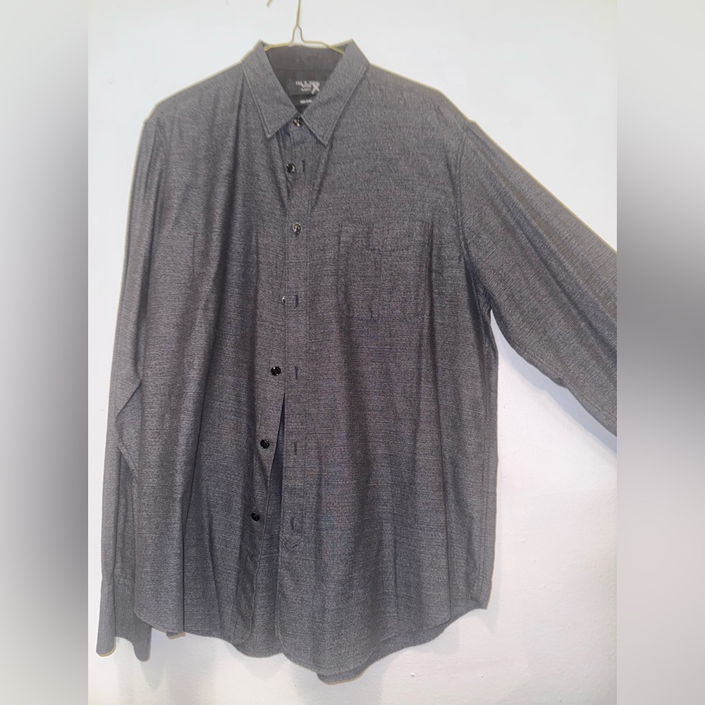 New Rag & Bone Shirt Black Button Up Gray Heather Tailored Workwear Slim Fit XL